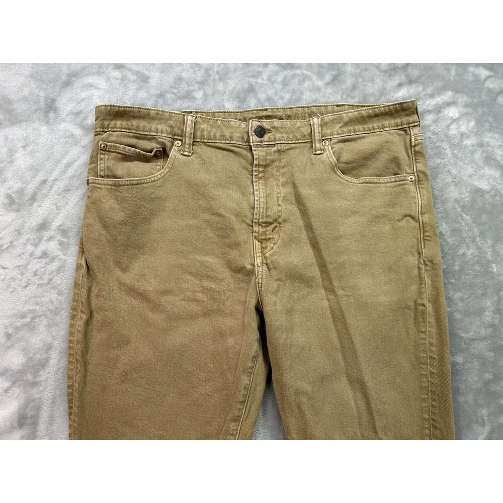 American Eagle Jeans Mens Sz 38x30 Slim Straight Tan Easy Flex Active Denim Guys